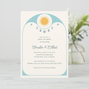 Moderne Hemel Ster Maan Zachte Blauwe Baby Shower Kaart