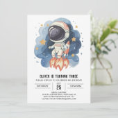 Moderne hemelse kinderen astronaut jongen verjaard kaart (Staand voorkant)