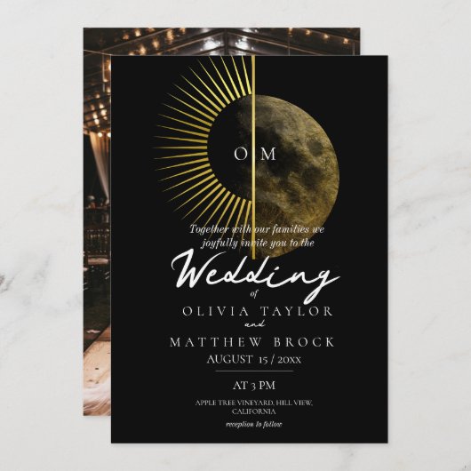 Moderne Hemelse Zon en Maan bruiloft Kaart (Voorkant / Achterkant)