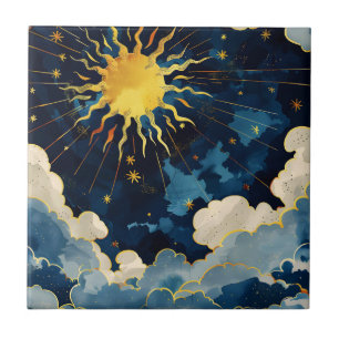 Moderne hemelse zonsterren en blauwe wolken tegeltje