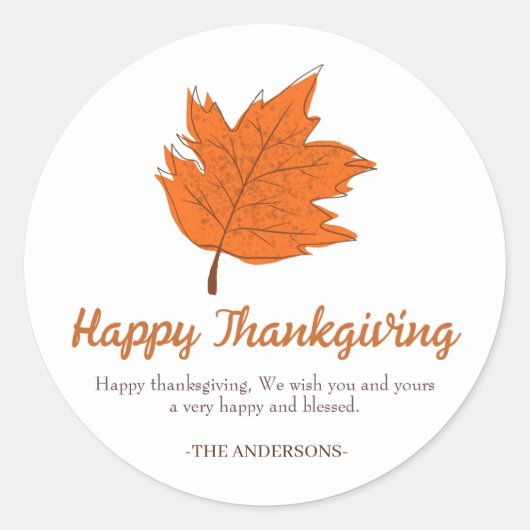Moderne Herfst Bloemen Gelukkige Thanksgiving fami Ronde Sticker (Voorkant)