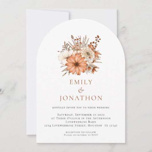 Moderne Herfst Bloemen QR Code Trouwboog Kaart (Voorkant)