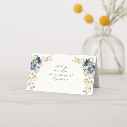 Moderne Herfst Bloemen Waterverf Blauw Ivoor Recep (Achterkant)