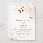 Moderne Herfst Blush Oranje Floral Wedding Kaart (Voorkant)