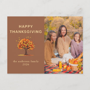 Moderne Herfst Boom Familie Foto Gelukkig Thanksgi Feestdagenkaart
