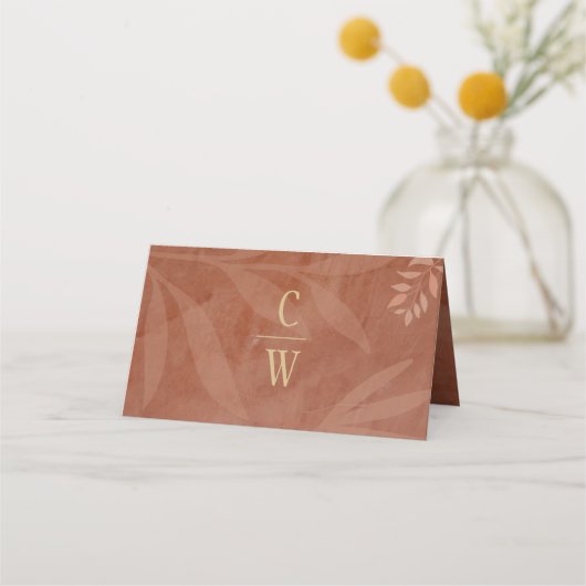 Moderne HERFST Bruiloft Terracotta Gouden Bladeren (Achterkant)