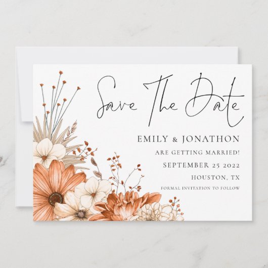 Moderne herfst Florals QR Code Wedding Save The Date (Voorkant)