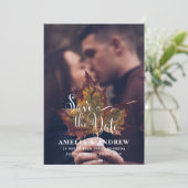 Moderne herfst foto save the date bruiloft (Staand voorkant)