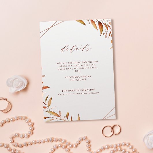 Moderne Herfst Greenery Geometric Rustic Wedding Informatiekaartje