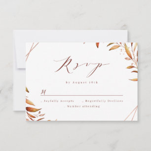 Moderne Herfst Greenery Geometric Rustic Wedding RSVP Kaartje