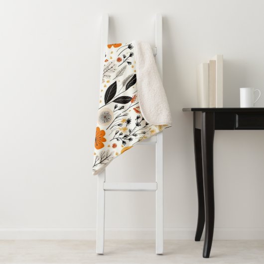 Moderne herfst Herfst Boho Botanische Bloemen Sherpa Deken (In situ)