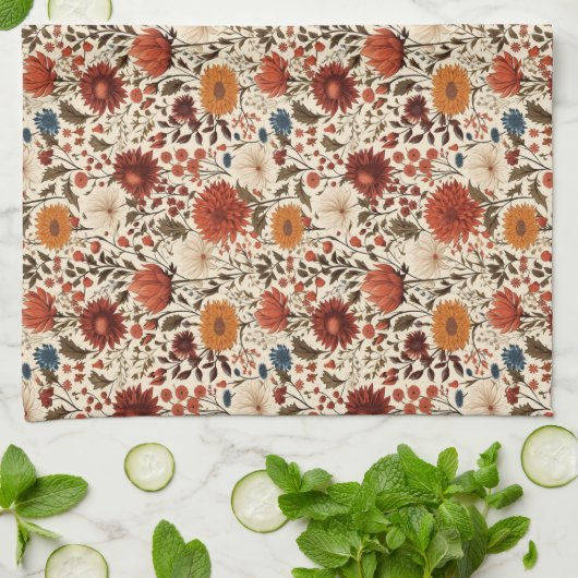 Moderne herfst Herfst Botanische Bloemen Theedoek (Gevouwen)