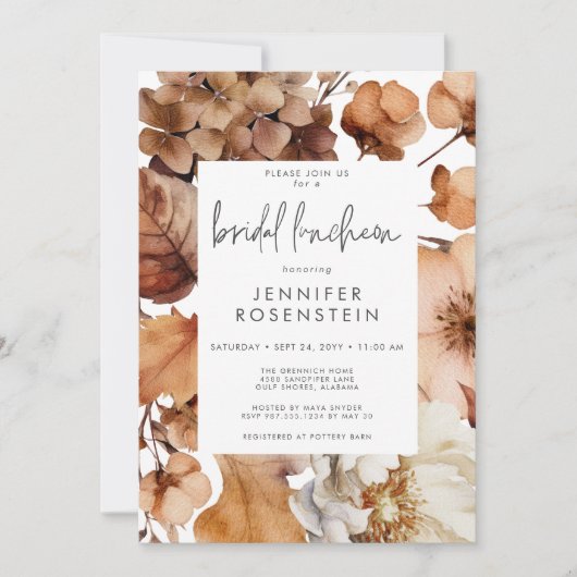 Moderne Herfst Neutraal Bloemen Lijst Bruidslunch Kaart (Voorkant)