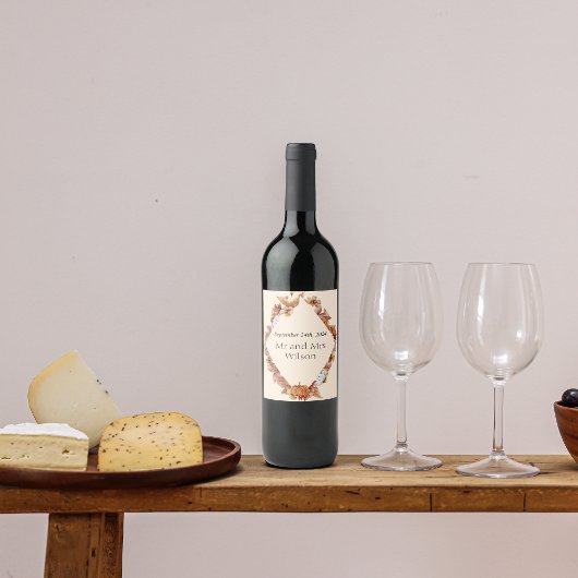 Moderne herfst oranje boho bruiloft wijnlabels wijn etiket