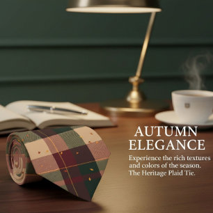 Moderne herfst plaid ontwerp met vallende bladeren stropdas