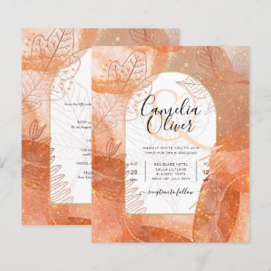 Moderne Herfst Terracotta Oranje Leaf Wedding Invi