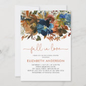 Moderne Herfst Verliefd Navy Blauwe Bloem Bruiloft Kaart (Voorkant)