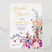 Moderne herfst wild bloemen script vrijgezellenfee folie uitnodiging (Voorkant)