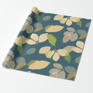 Moderne herfstbladeren met turquoise achtergrond cadeaupapier