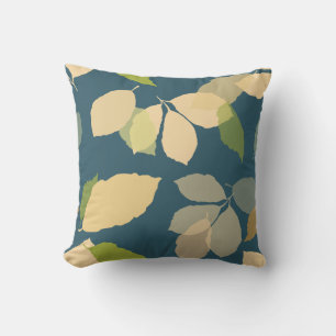 Moderne herfstbladeren met turquoise achtergrond kussen
