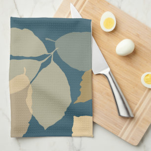 Moderne herfstbladeren met turquoise achtergrond theedoek