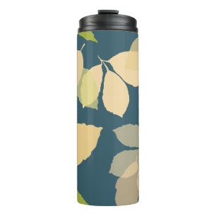 Moderne herfstbladeren met turquoise achtergrond thermosbeker