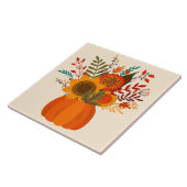 Moderne herfstbloemen in pompoen tegeltje (Zijkant)
