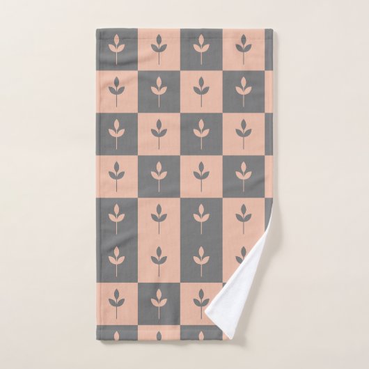 Moderne herhalende bladpatroon roze en grijs bad handdoek (Handdoek)