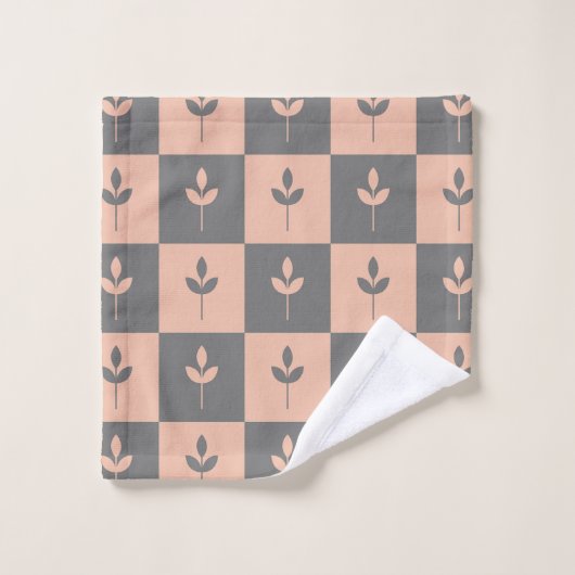 Moderne herhalende bladpatroon roze en grijs bad handdoek (Wasdoekje)