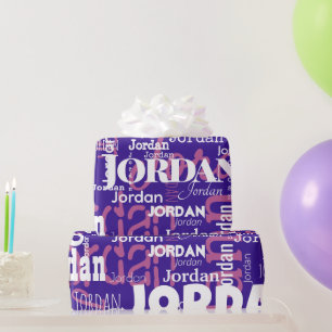 Moderne Herhalende Naam Paarse Roze Wit Cadeaupapier