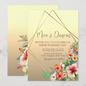 Moderne Hibiscus bruiloft Kaart (Voorkant / Achterkant)