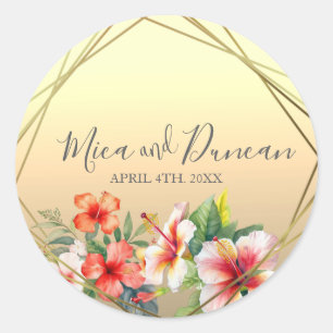 Moderne Hibiscus bruiloft Ronde Sticker