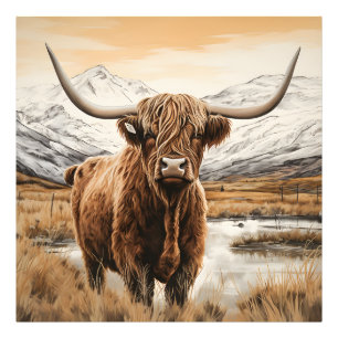 Moderne Highland Koe Fotografie poster print