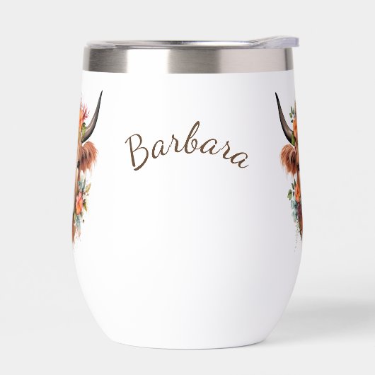 Moderne Highland Koe met Schattigee Boho Flowers (Links)