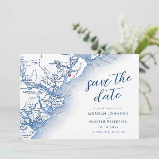 Moderne Hilton Head Island SC kaart bruiloft (Staand voorkant)