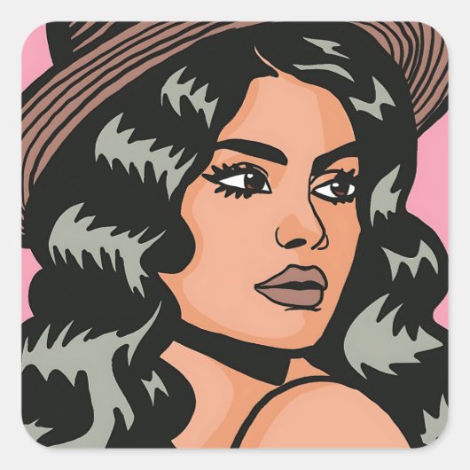 Moderne Hispanic Boho Lady Pop Art Vierkante Sticker (Voorkant)