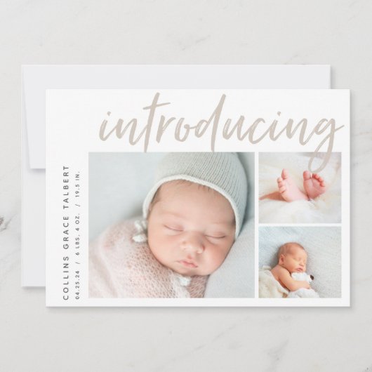 Moderne hoek | Drie foto-collage geboorte Aankondiging (Voorkant)