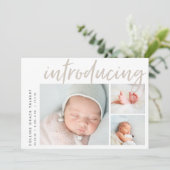 Moderne hoek | Drie foto-collage geboorte Aankondiging (Staand voorkant)