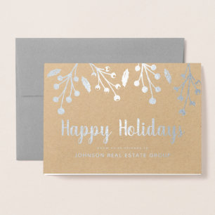 Moderne Holly Berry & Foliage   Vakantie Groeten Folie Kaarten
