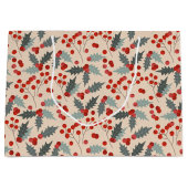 Moderne Holly Berry Kerst Botanische Patroon Groot Cadeauzakje (Voorkant)