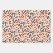 Moderne Holly Berry Kerst Botanische Patroon Inpakpapier Vel (Voorkant 2)