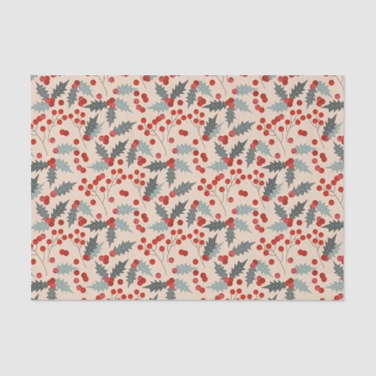 Moderne Holly Berry Kerst Botanische Patroon Tissuepapier (Voorkant)
