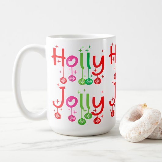 Moderne Holly Jolly Typografie Koffiemok (Met donut)
