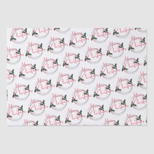 Moderne Holly Krans Vrolijk Kerstfeest Tissuepapier (Voorkant)