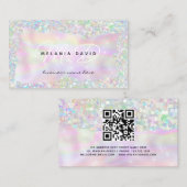 Moderne Holo Glitter Custom Monogram QR Code Girly Contactkaartje (Voorkant / Achterkant)