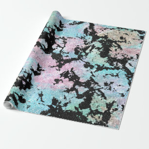 Moderne holografisch en zwart Glitter Marble Afbee Cadeaupapier