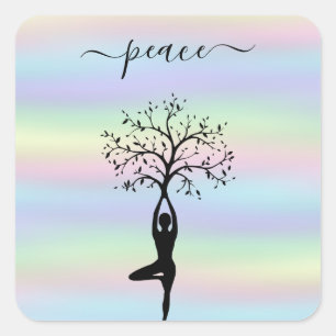 Moderne holografisch, Peace Yoga Vierkante Sticker