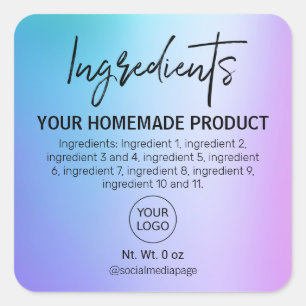 Moderne Holografische Blauwe Ingrediëntenetiketten Vierkante Sticker