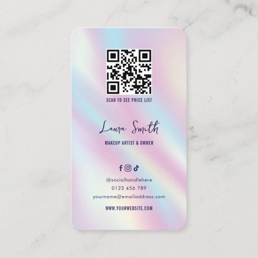Moderne Holografische Chic Estheticus QR Code Foto Visitekaartje (Achterkant)