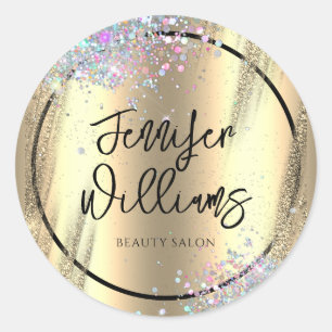 Moderne holografische Glitter Faux Folie Gold Busi Ronde Sticker